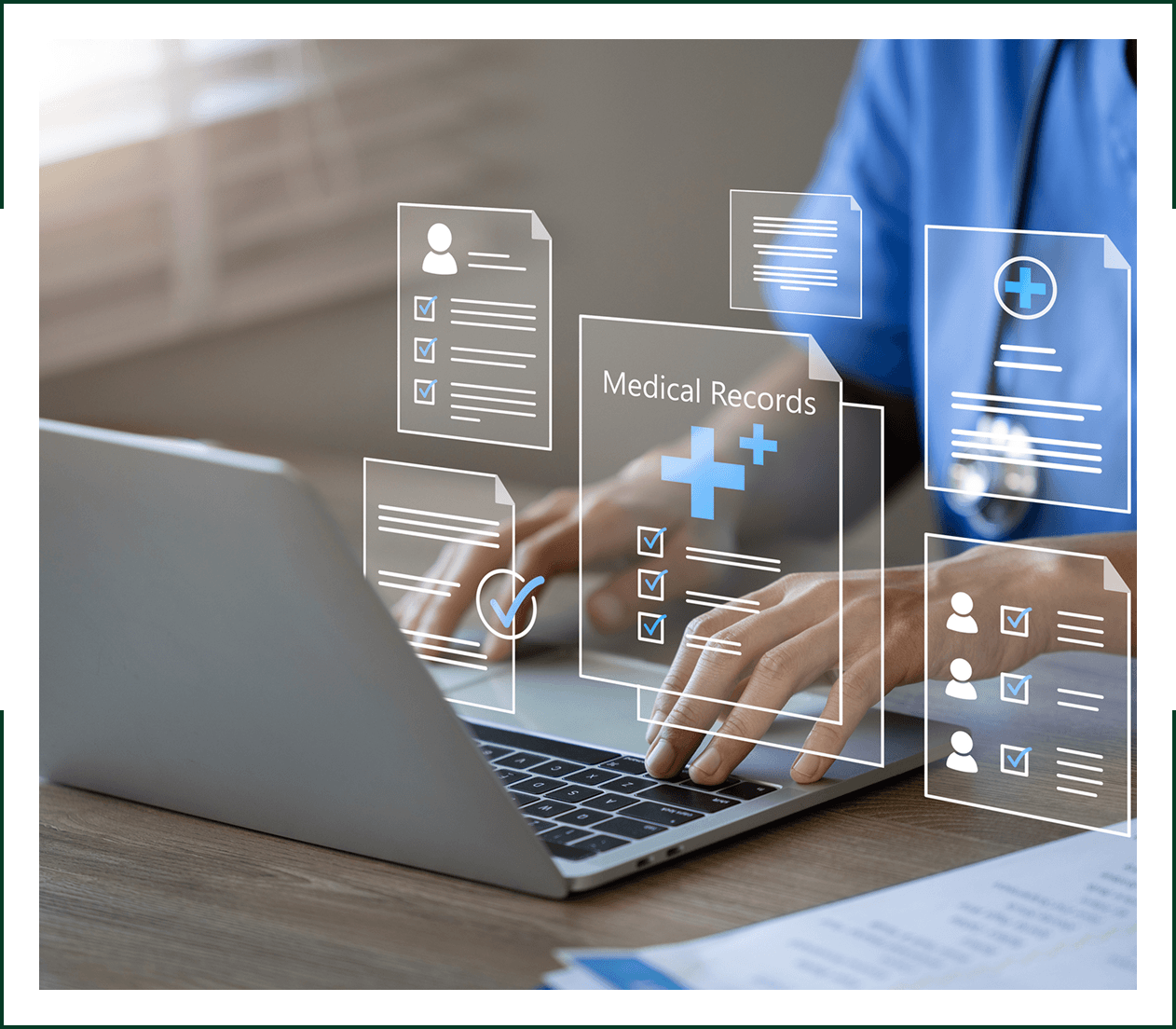 Digital medical records on laptop screen