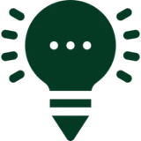 Green lightbulb symbol with rays